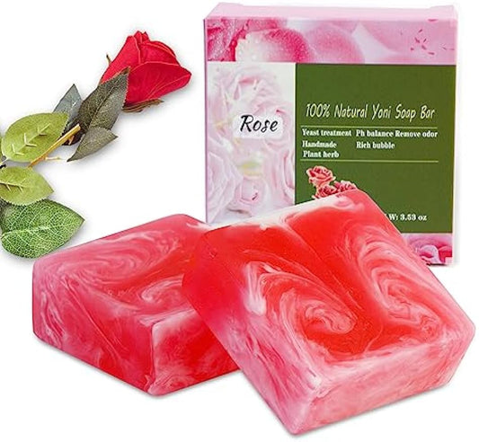 2 PCS Yoni Soap Bars for Women, 100% Handmade Natural Yoni Bar PH Balanced & V Cleansing Bar Soap for Women, All Natural Soap Bar with Bubble Foam Net, Yoni Wash Away Odor 3.53oz/100g (pink)
