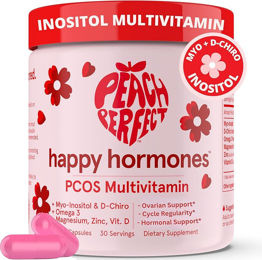 Peach Perfect Happy Hormones, Myo-Inositol & D-Chiro Inositol 40:1 Blend + Omega 3 + Vitamin D3 + Magnesium + Zinc - Hormone Balance 30 SVG